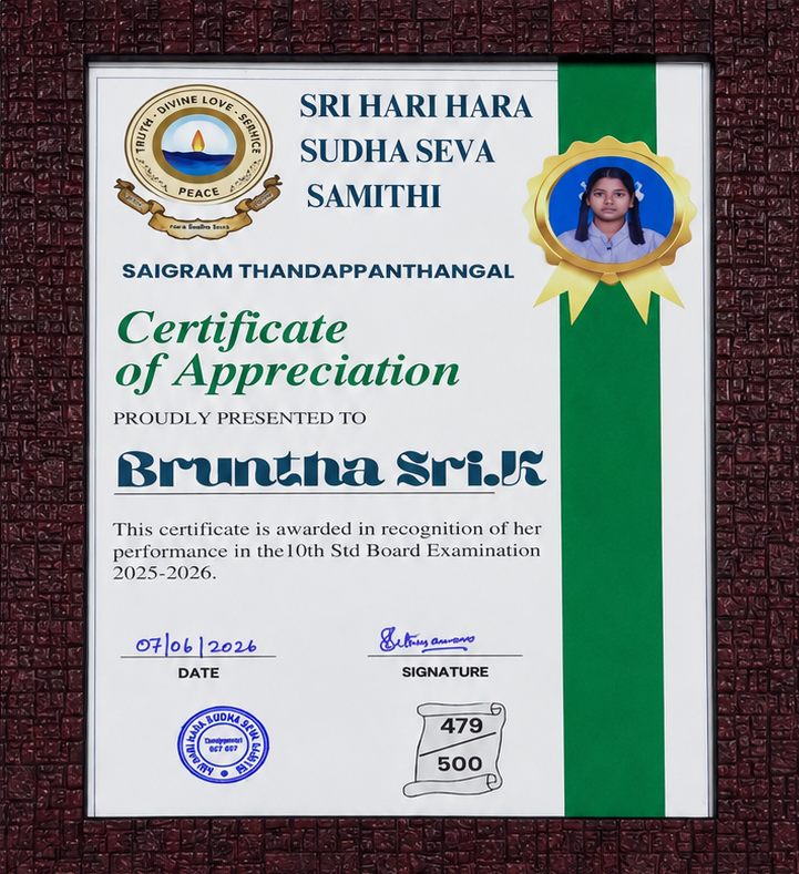 Certificate of Appreciation β Bruntha Sri.K