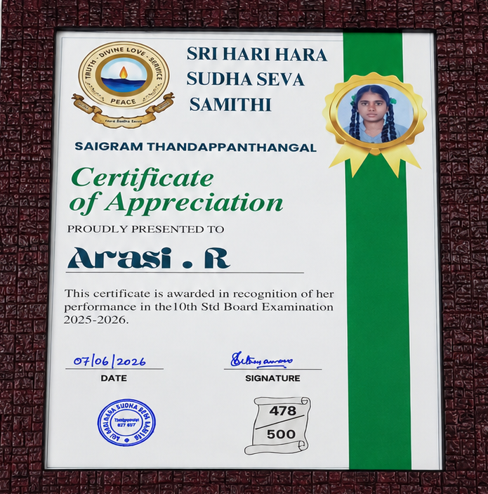 Certificate of Appreciation β Arasi R