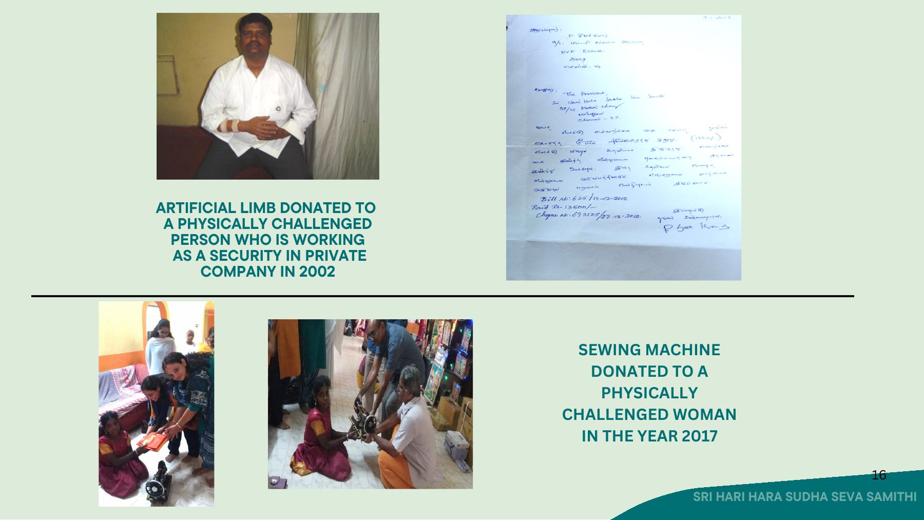 Artificial limb and sewing machine support